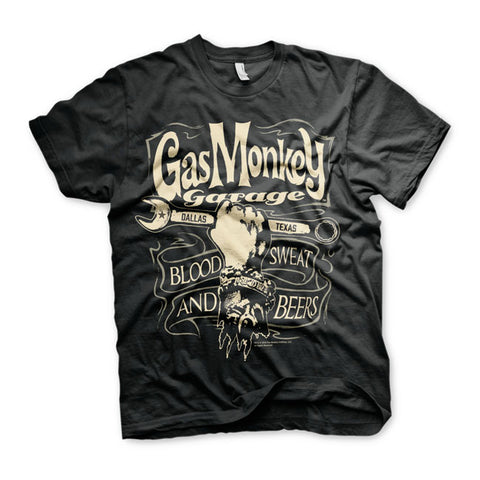 T-shirt Gas Monkey Garage GMG Wrench Label Black Nera - Kustom & American Brands