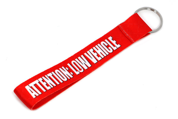Short Lanyard "Attention: Low Vehicle" Portachiavi in Tessuto Keyrings - Car Keychains