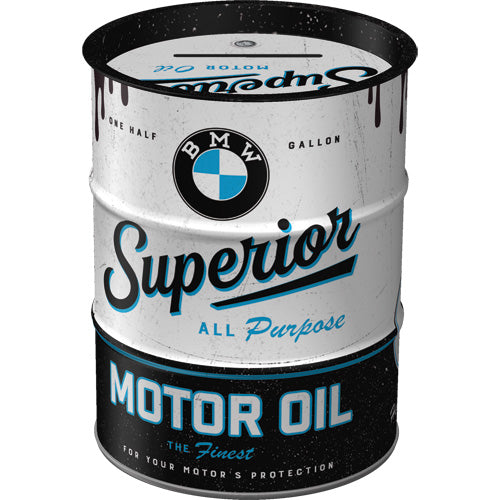 Scatola Salvadanaio Oil Barrel in Metallo BMW Superior Motor Oil 9,3x11,7h - Nostalgic Motor Art Merchandize