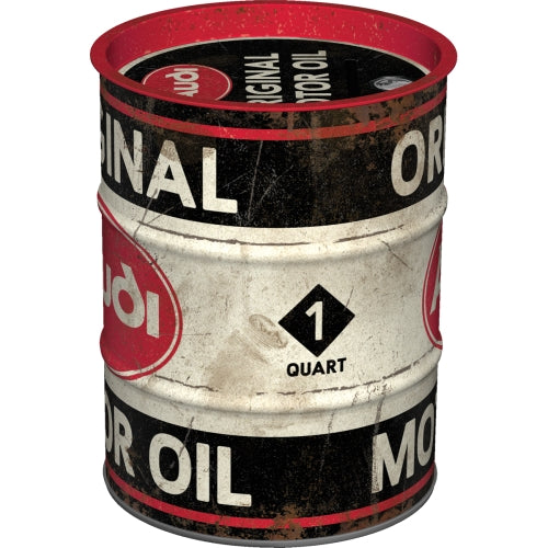 Scatola Salvadanaio Oil Barrel in Metallo AUDI Original Motor Oil 9,3x11,7h - Nostalgic Motor Art Merchandize