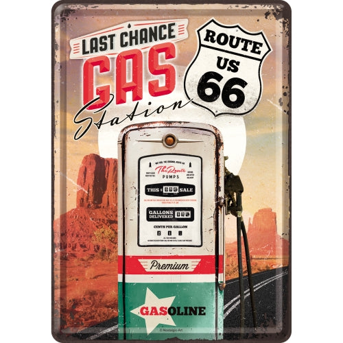 Cartolina in Metallo Route66 Last Chance 10x14- Nostalgic Motor Art Merchandize