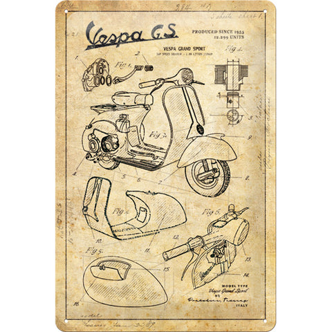 Cartello Vespa Parts Sketches 20x30 - Nostalgic Motor Art Merchandize