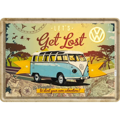 Cartolina in Metallo Volkswagen T1 "Let's Get Lost" 10x14- Nostalgic Motor Art Merchandize