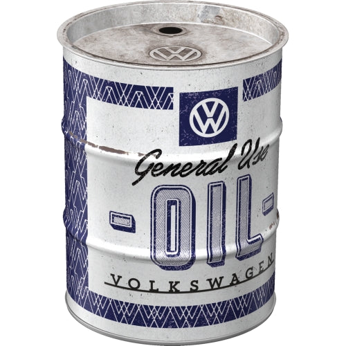 Scatola Salvadanaio Oil Barrel in Metallo Volkswagen General Use Oil 9,3x11,7h - Nostalgic Motor Art Merchandize
