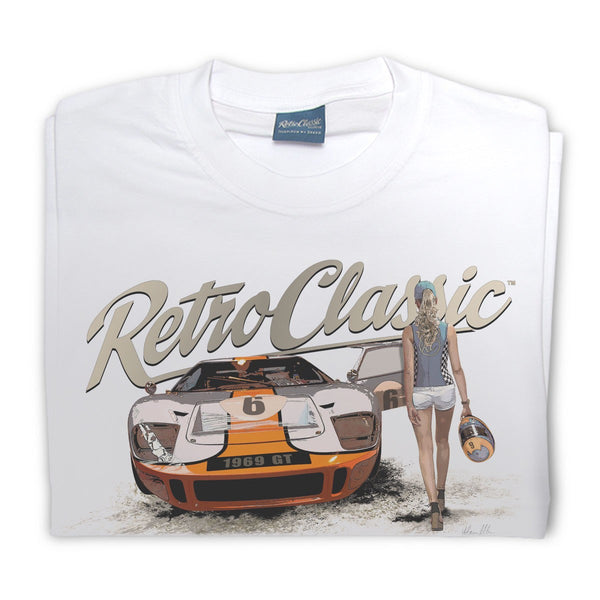 T-shirt Ford GT40 and Grid Girl White Bianca - Retro Classic Clothing