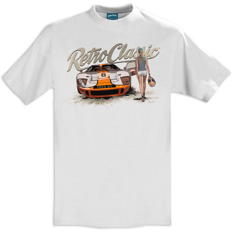 T-shirt Ford GT40 and Grid Girl White Bianca - Retro Classic Clothing