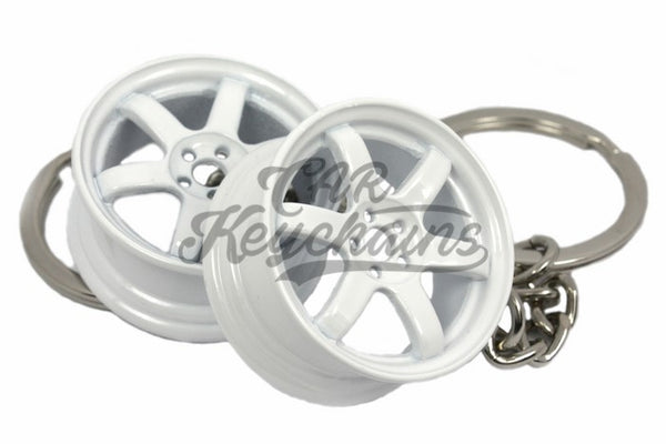 Cerchio Wheel TE37 White Bianco Portachiavi Keyrings - Car Keychains